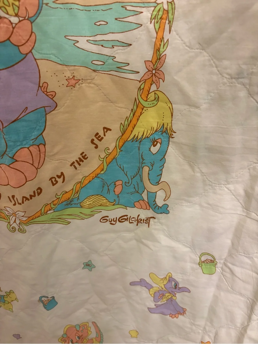 VTG 1987 Guy Gilchrist Tiny Dinos Baby Quilt Blanket United Feature Syndicate